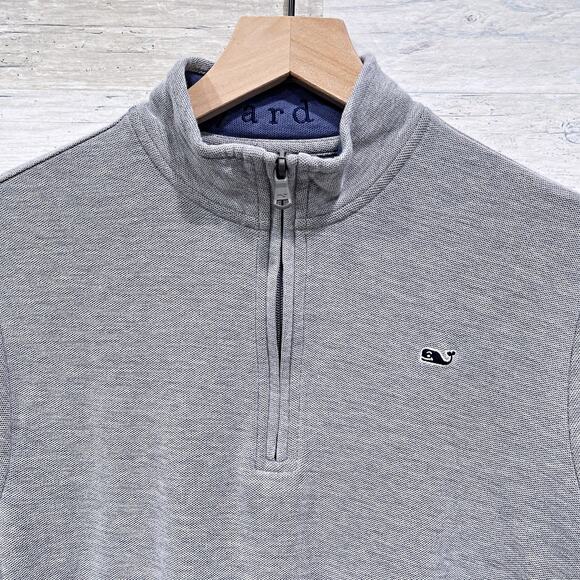 Vineyard Vines Saltwater 1/4 Zip Pullover Gray Pique Pima Cotton Boys XL 18 - Picture 2 of 5